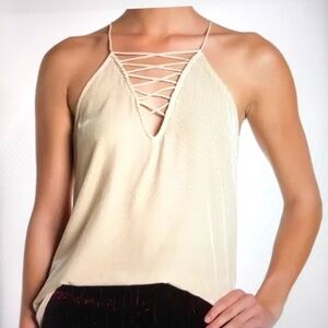 JOHNNY WAS LOVE Velvet Camisole Lace Up Tank Top Aurora Cream Women’s Size Large